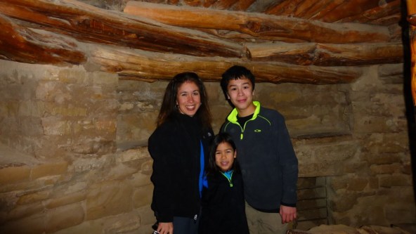 Inside a Kiva, the Pueblo living quarters. Up to 15 people would live and sleep in these round, underground, covered stone structures