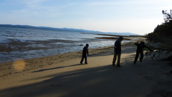 Willapa Bay. Boys played some random game of making the dog tracks disappear.