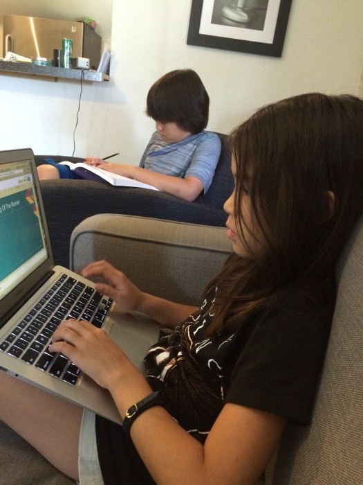 Working through their daily school tasks